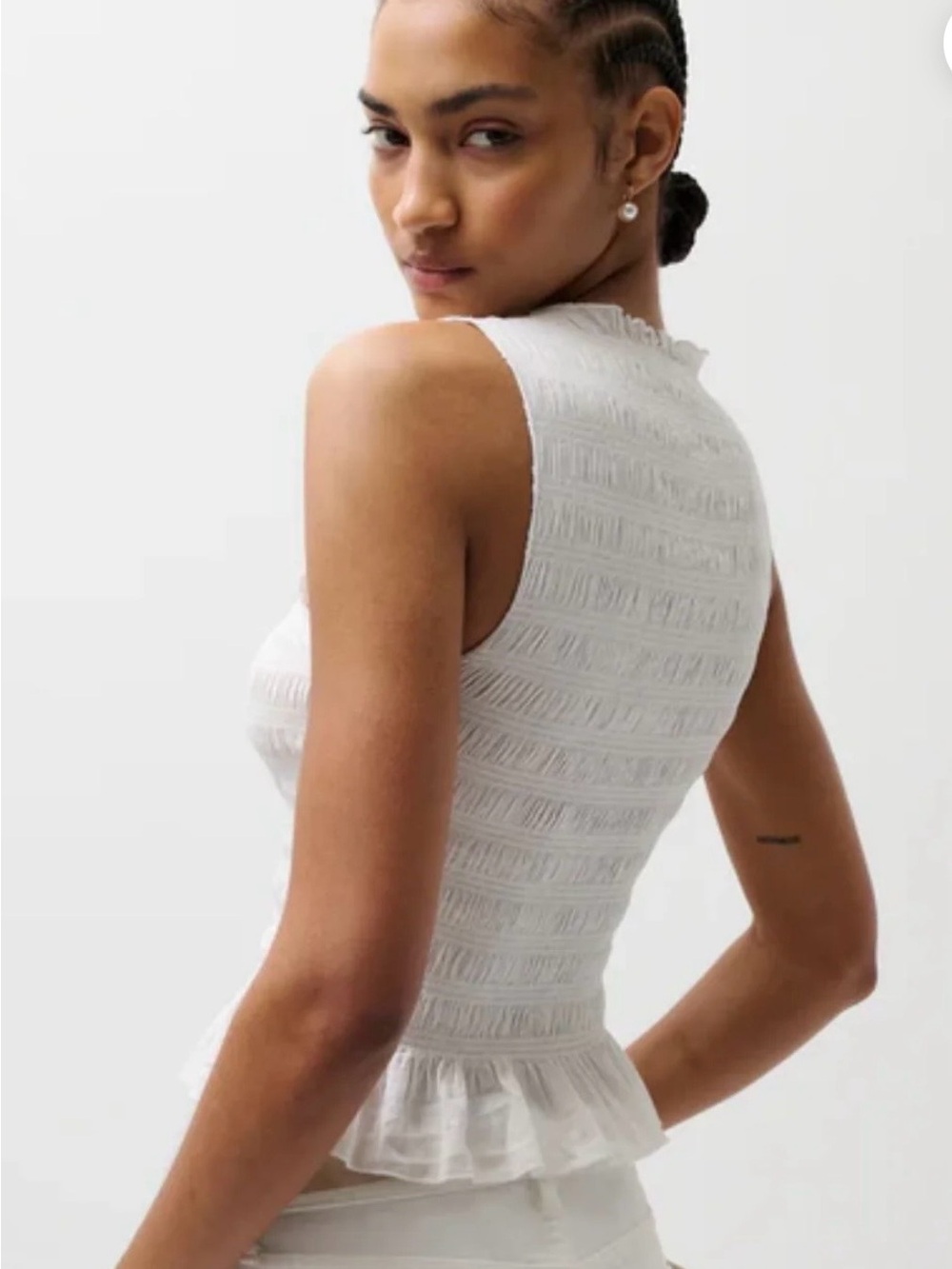 pistola White Sleeveless Smocked Peplum Top NWOT